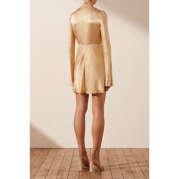 Free People - FELICITY PLUNGED TIE FRONT MINI DRESS - PORCINI by Shona Joy size - Picture 5 of 16